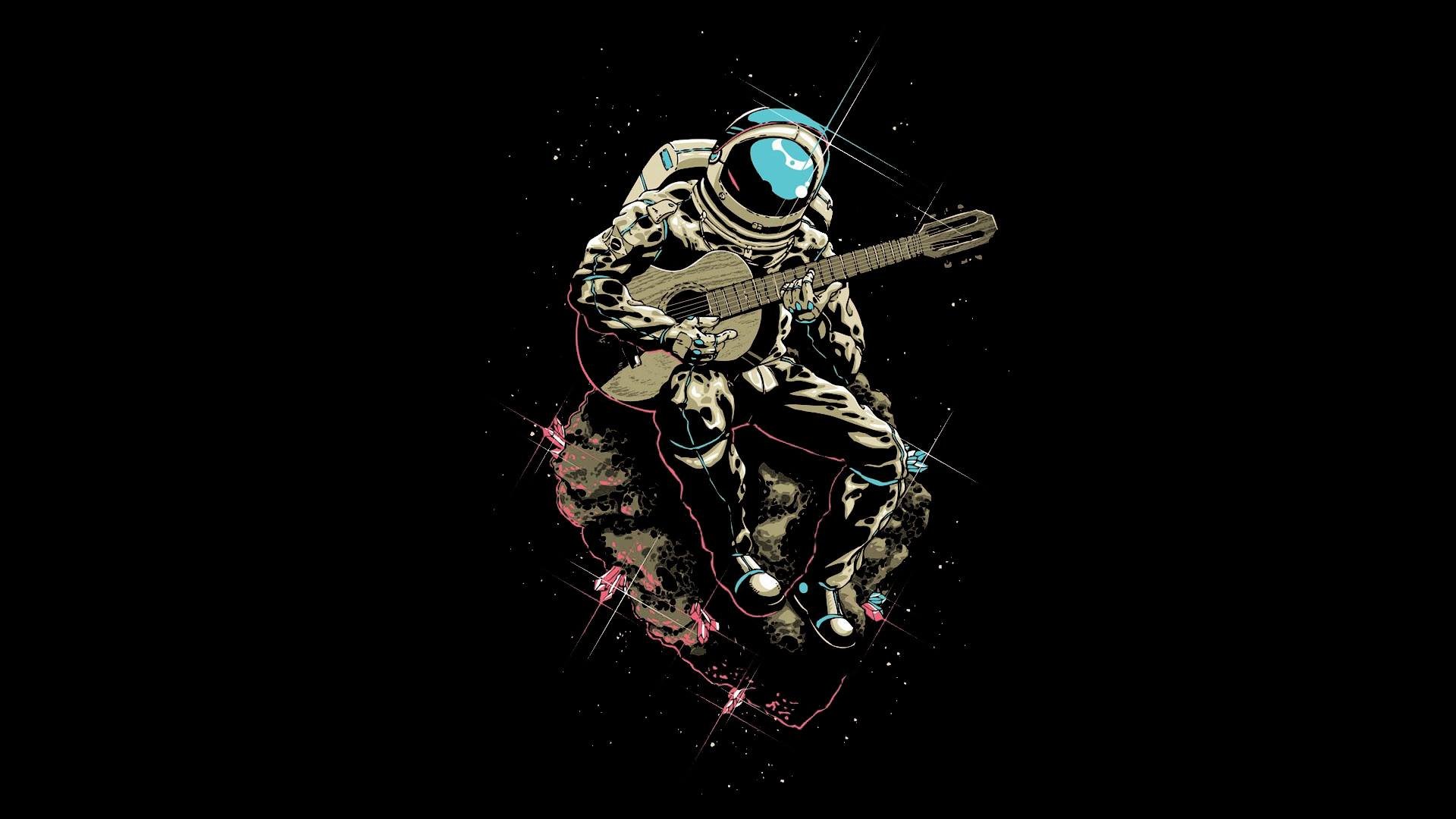guitar wallpaper,graphic design,darkness,illustration,astronaut,animation