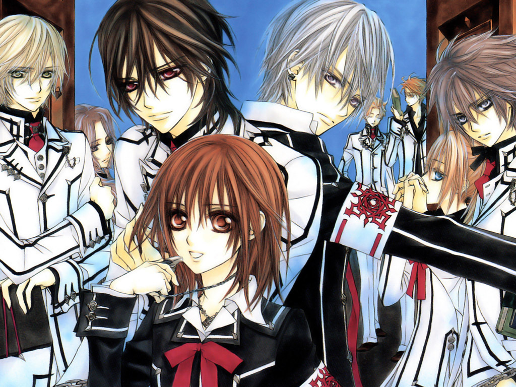 fond d'écran vampire knight,anime,dessin animé,oeuvre de cg,cheveux noirs,coupe hime