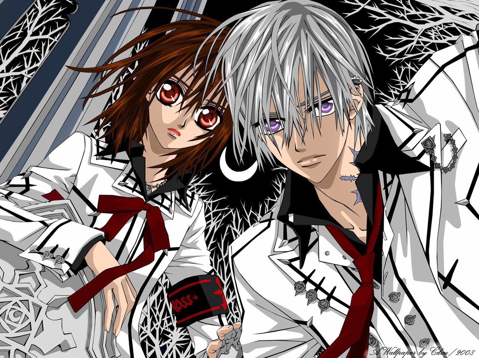 fond d'écran vampire knight,dessin animé,anime,illustration,oeuvre de cg,cheveux noirs