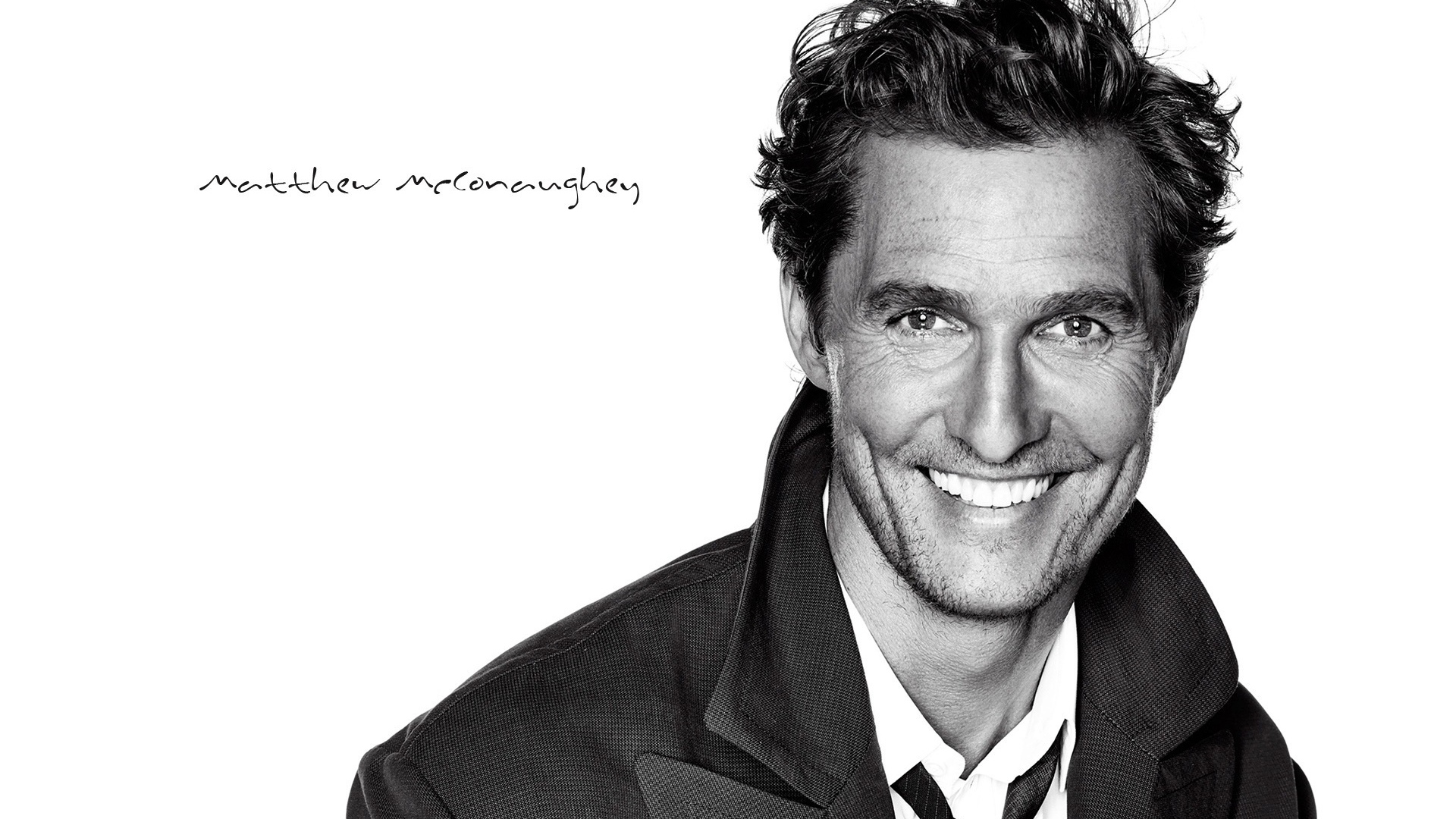matthew mcconaughey wallpaper,facial expression,forehead,chin,smile,black and white