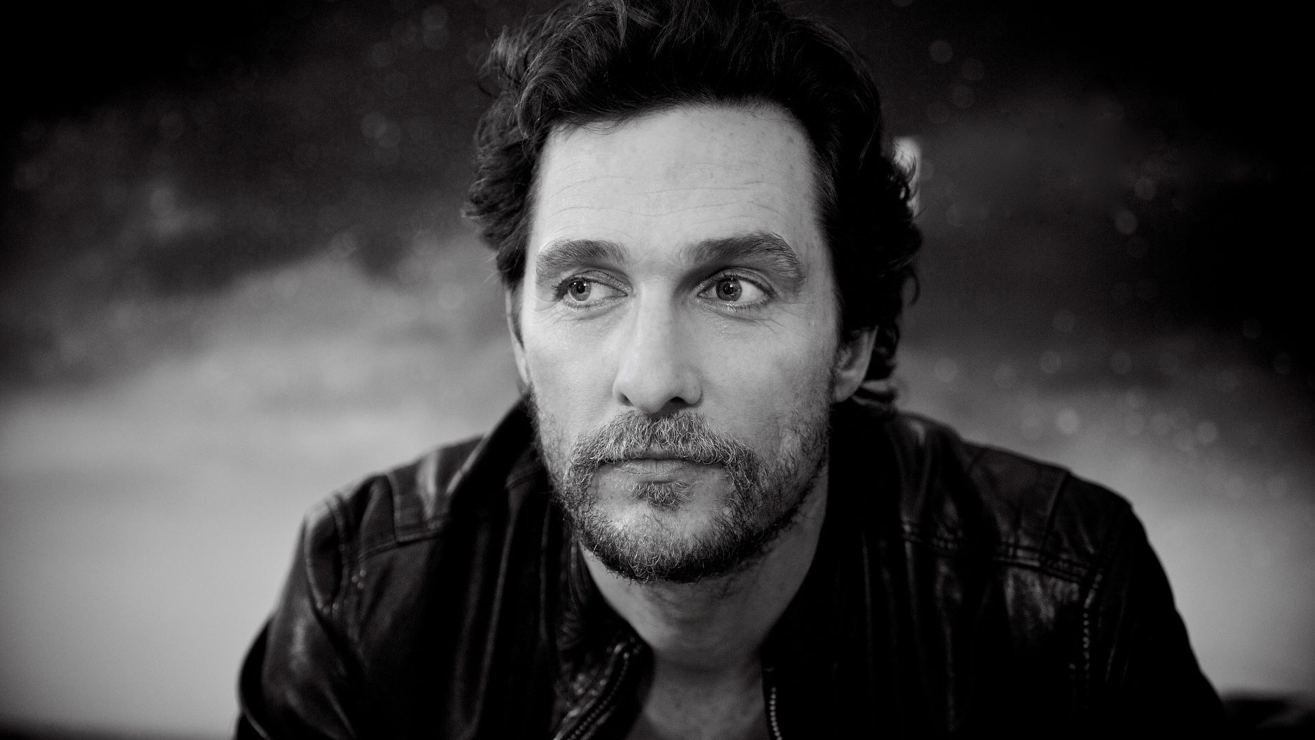 matthew mcconaughey wallpaper,face,hair,facial hair,black and white,head