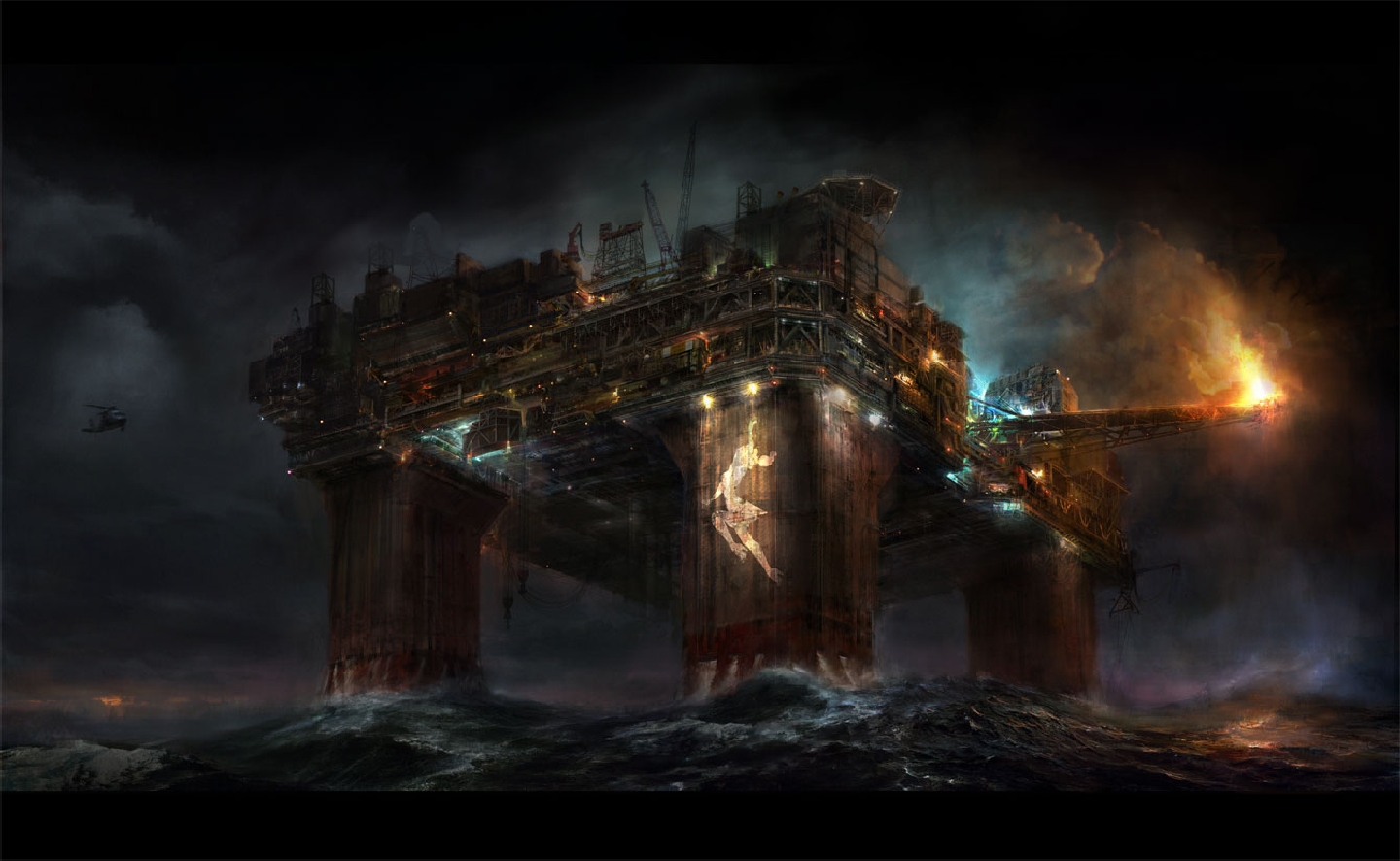 oil rig wallpaper,darkness,cg artwork,action adventure game,screenshot,atmosphere