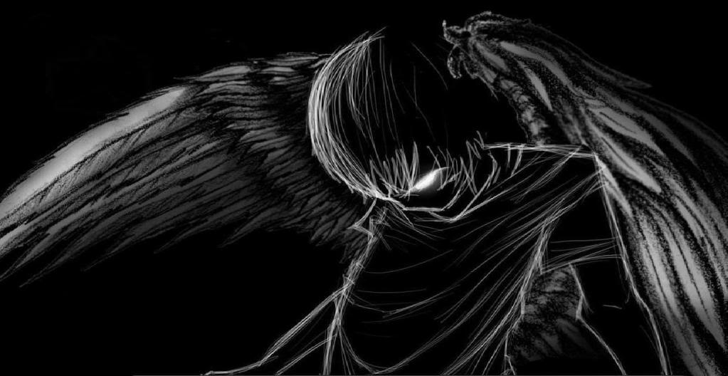 papel pintado angel negro,negro,en blanco y negro,oscuridad,dibujo,monocromo