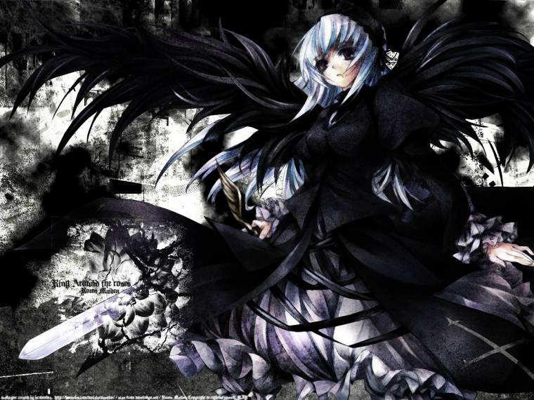 papel pintado angel negro,cg artwork,anime,cabello negro,dibujos animados,personaje de ficción
