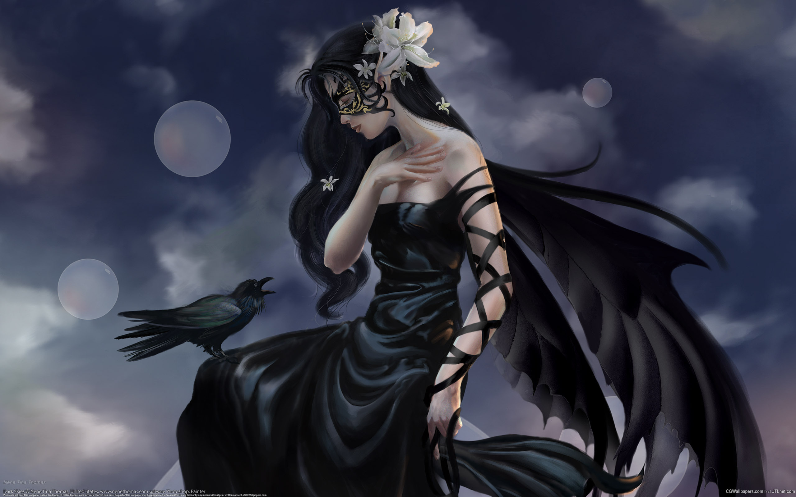 black angel wallpaper,cg artwork,fictional character,illustration,sky,darkness