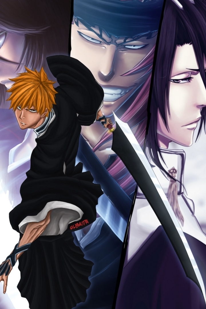 bleach phone wallpaper,cartoon,anime,black hair,cg artwork,hime cut