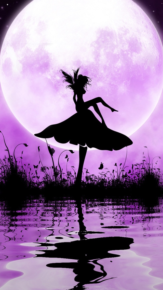 butterfly girl wallpaper,purple,moonlight,water,sky,reflection