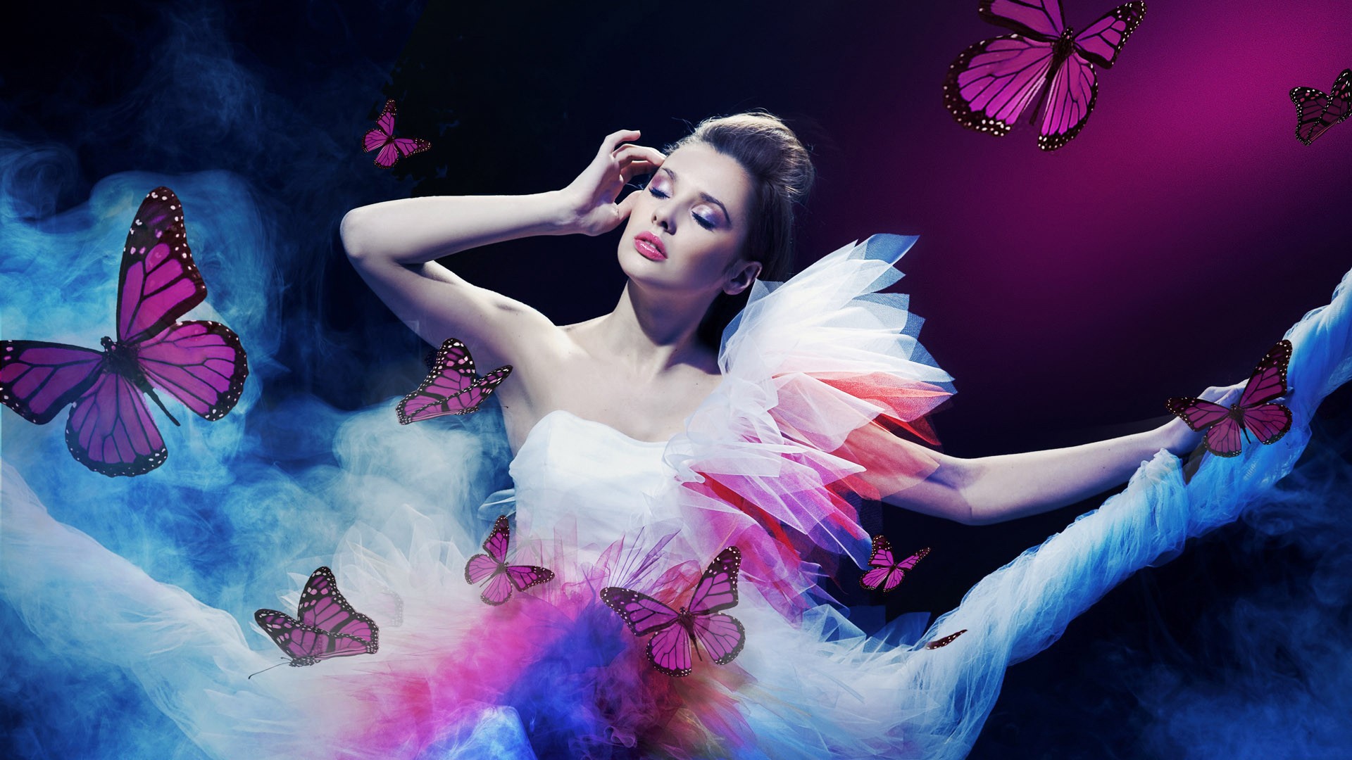 butterfly girl wallpaper,purple,butterfly,pink,cg artwork,dancer