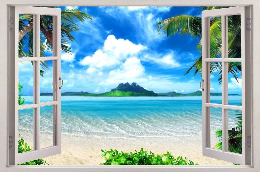 beach view wallpaper,natural landscape,sky,azure,painting,mural