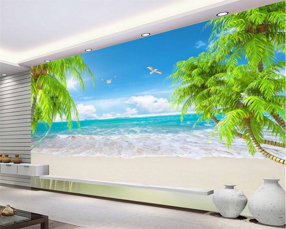 beach view wallpaper,wall,mural,wallpaper,room,sky
