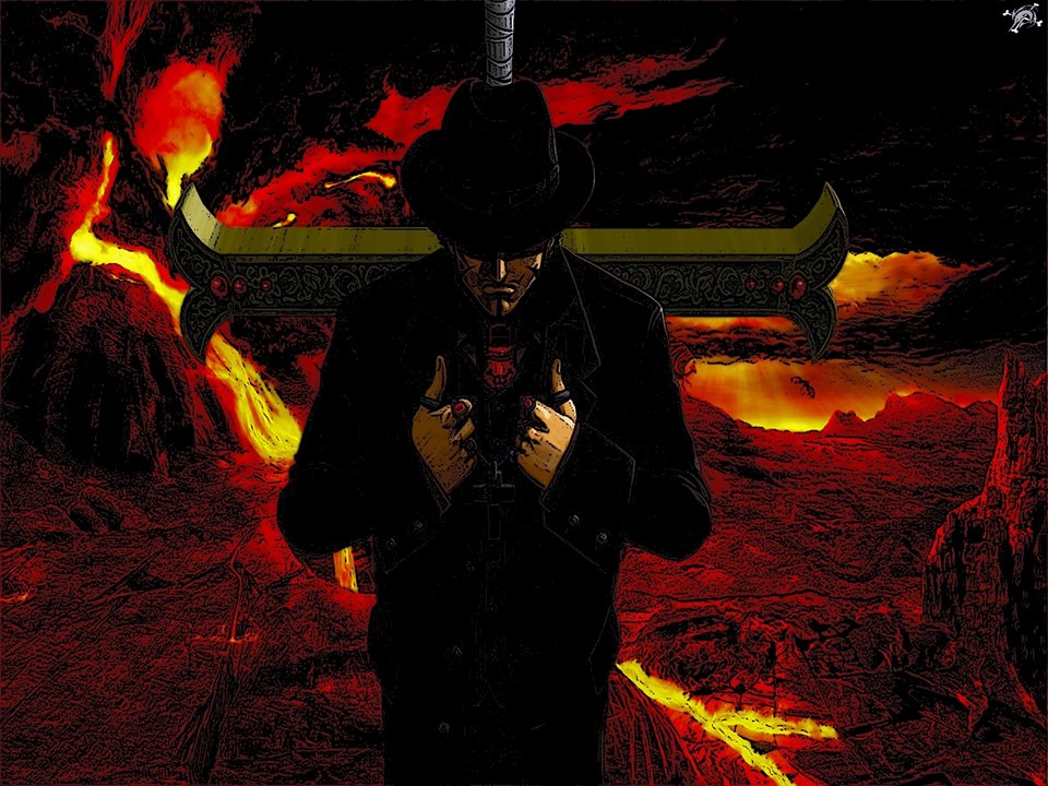 mihawk wallpaper,darkness,demon,fire,screenshot,geological phenomenon