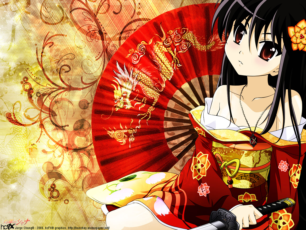 shakugan no shana wallpaper,cartoon,anime,kimono,cg artwork,costume