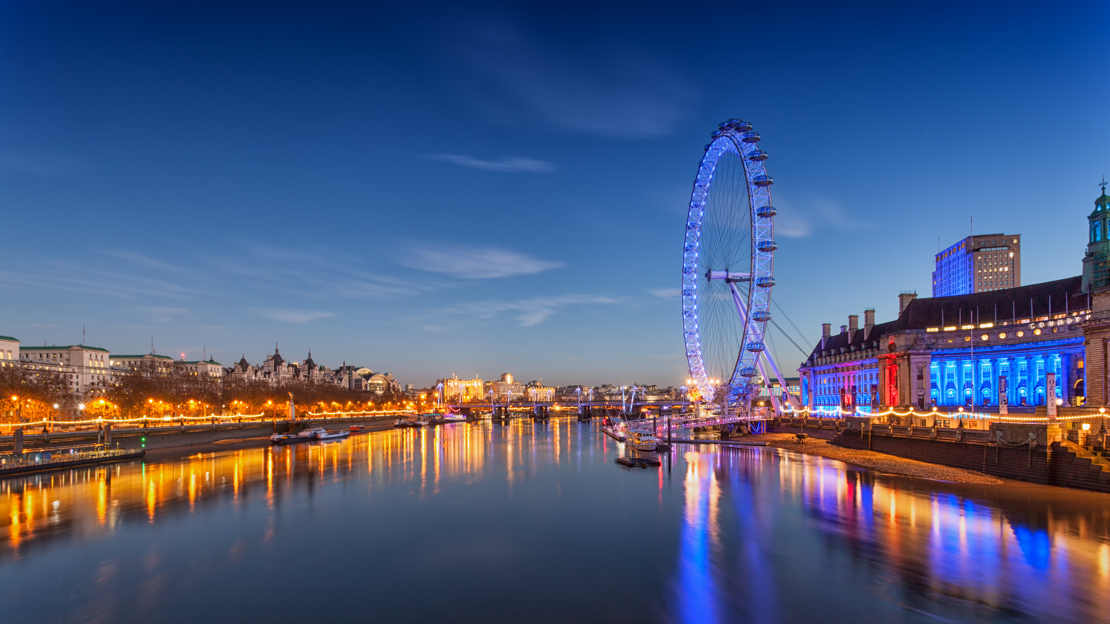 wallpaper 4k ultra hd pc,ferris wheel,reflection,landmark,sky,metropolitan area