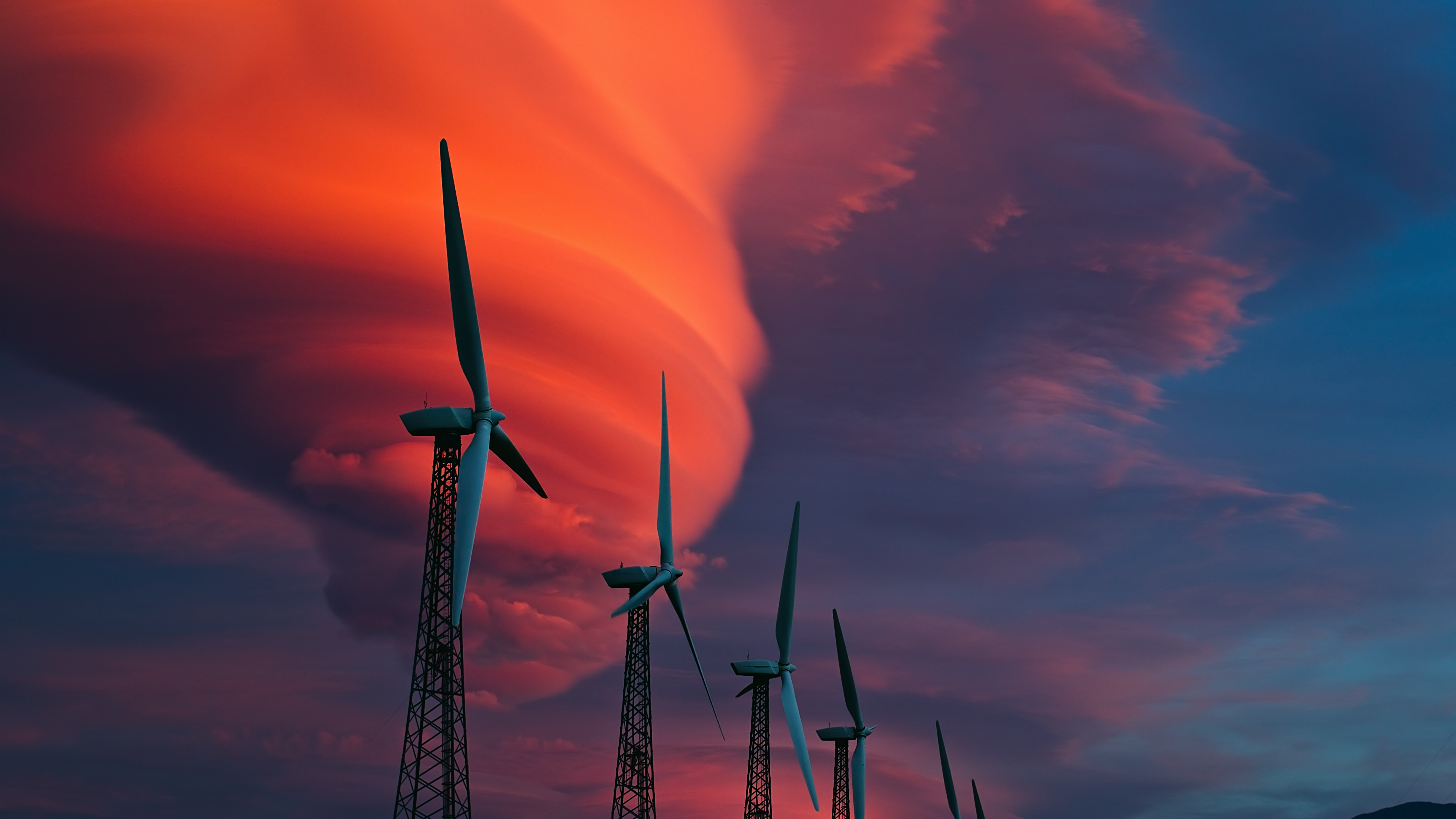 fonds d'écran de qualité 4k,éolienne,ciel,moulin à vent,parc éolien,rouge