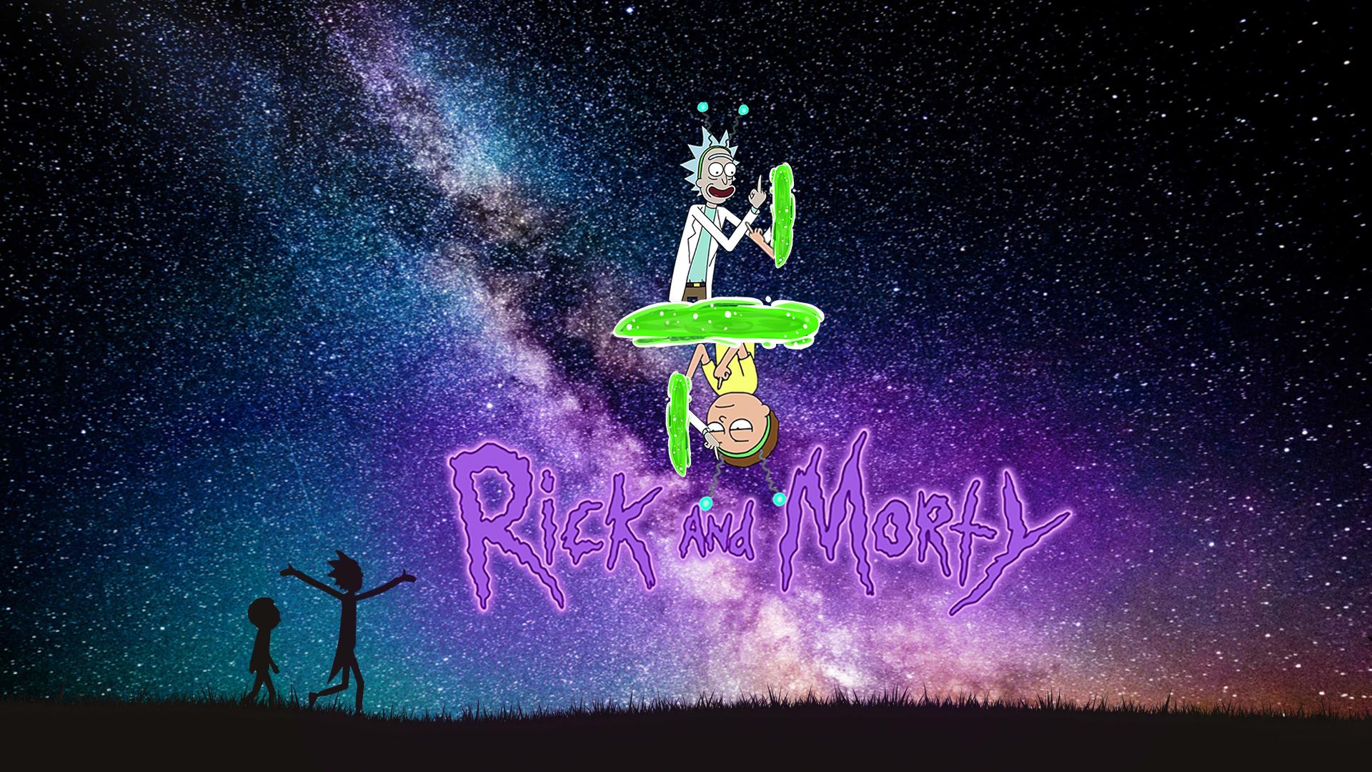 rick and morty wallpaper 1920x1080,cartoon,font,graphic design,illustration,fictional character