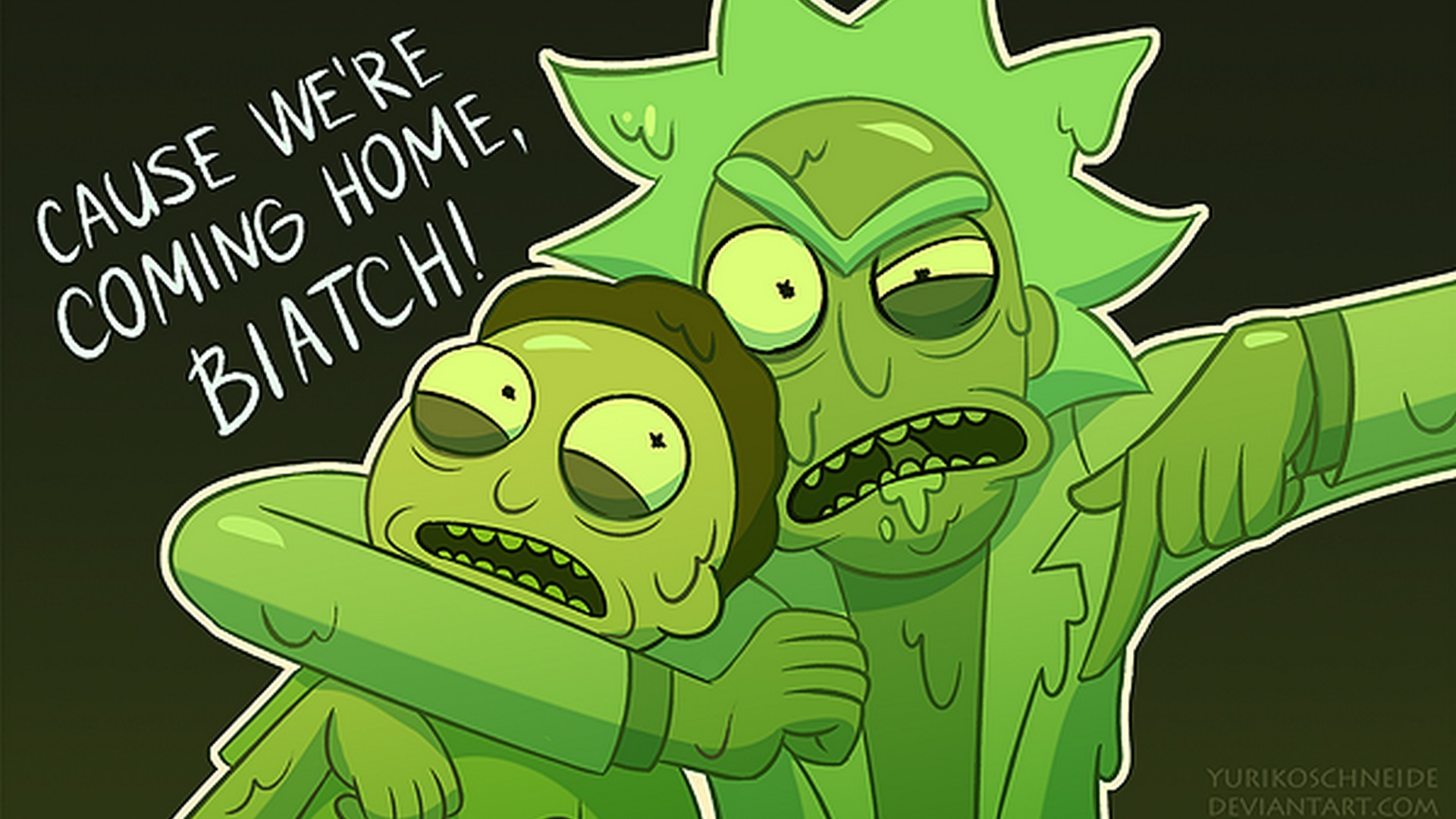 rick and morty壁紙1920x1080,緑,漫画,架空の人物,図,工場