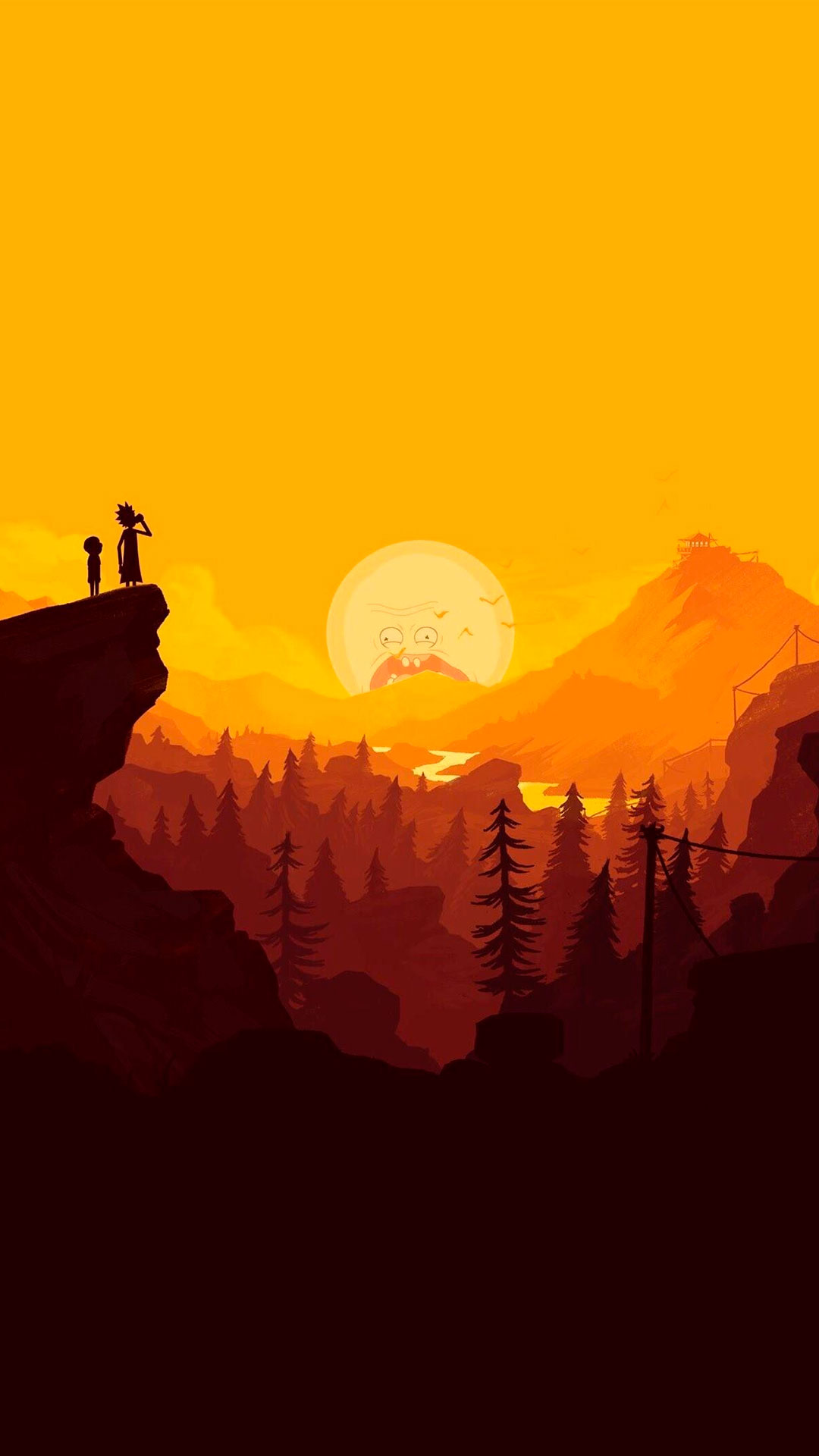 rick and morty iphone 6 wallpaper,himmel,sonnenaufgang,sonnenuntergang,orange,horizont