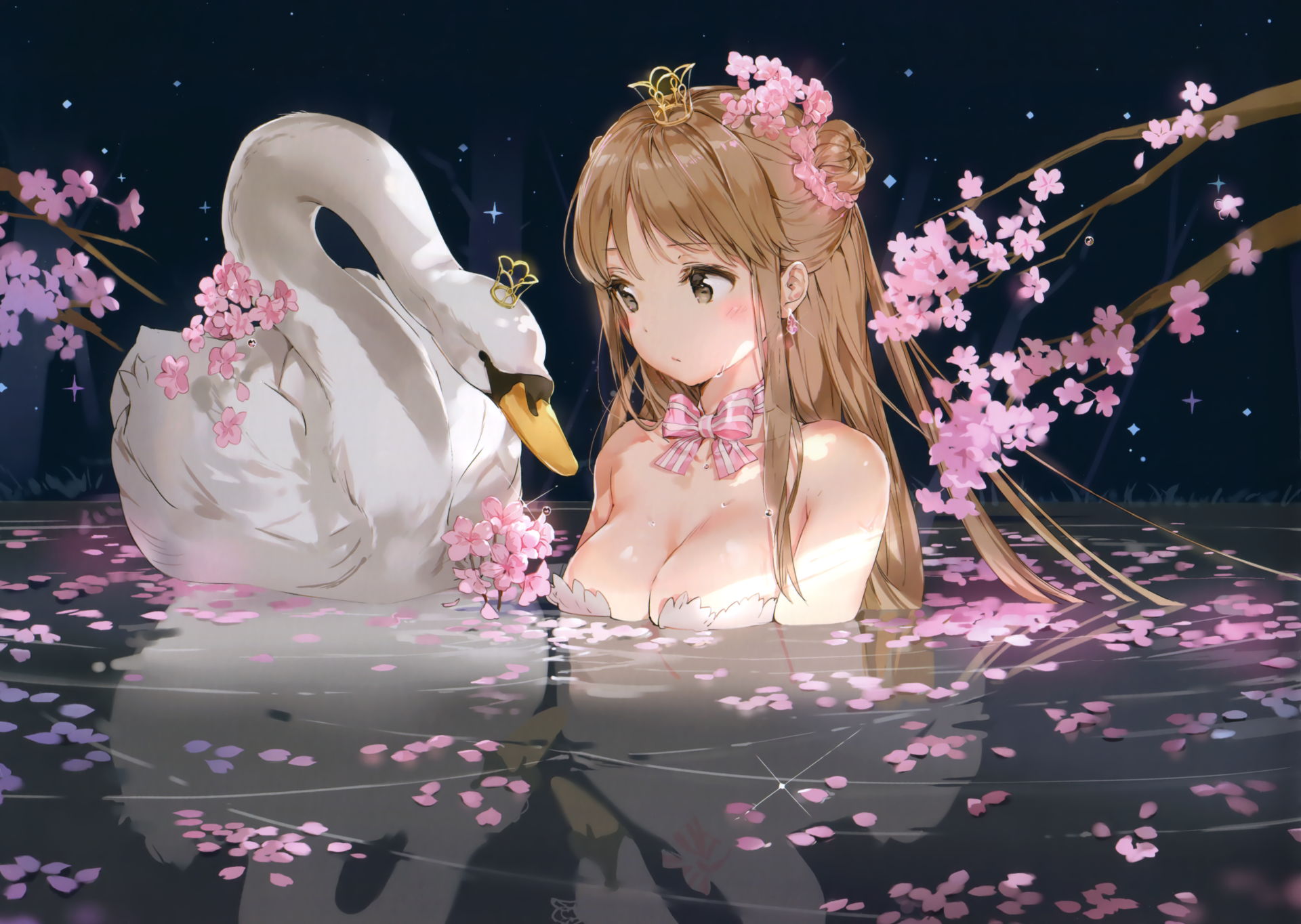 울트라 hd 소녀 벽지,분홍,백조,물새,cg 삽화,새