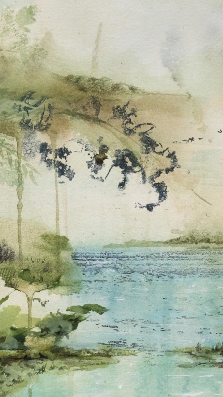 bon iver wallpaper,watercolor paint,painting,tree,bank,sky (#413810
