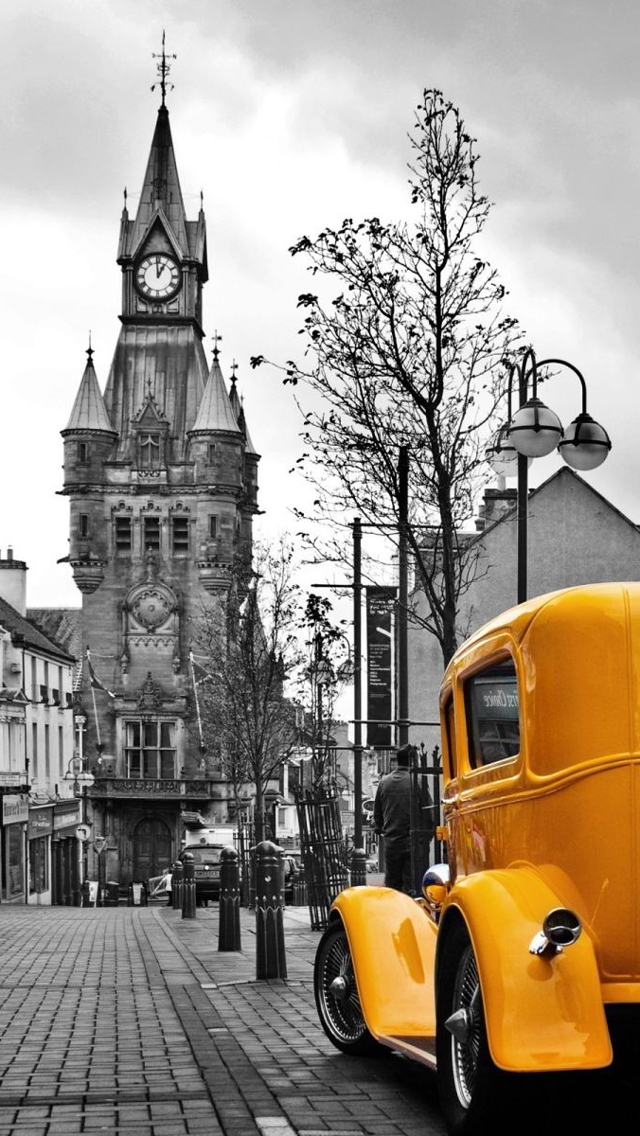 classic iphone wallpaper,land vehicle,vehicle,car,yellow,town