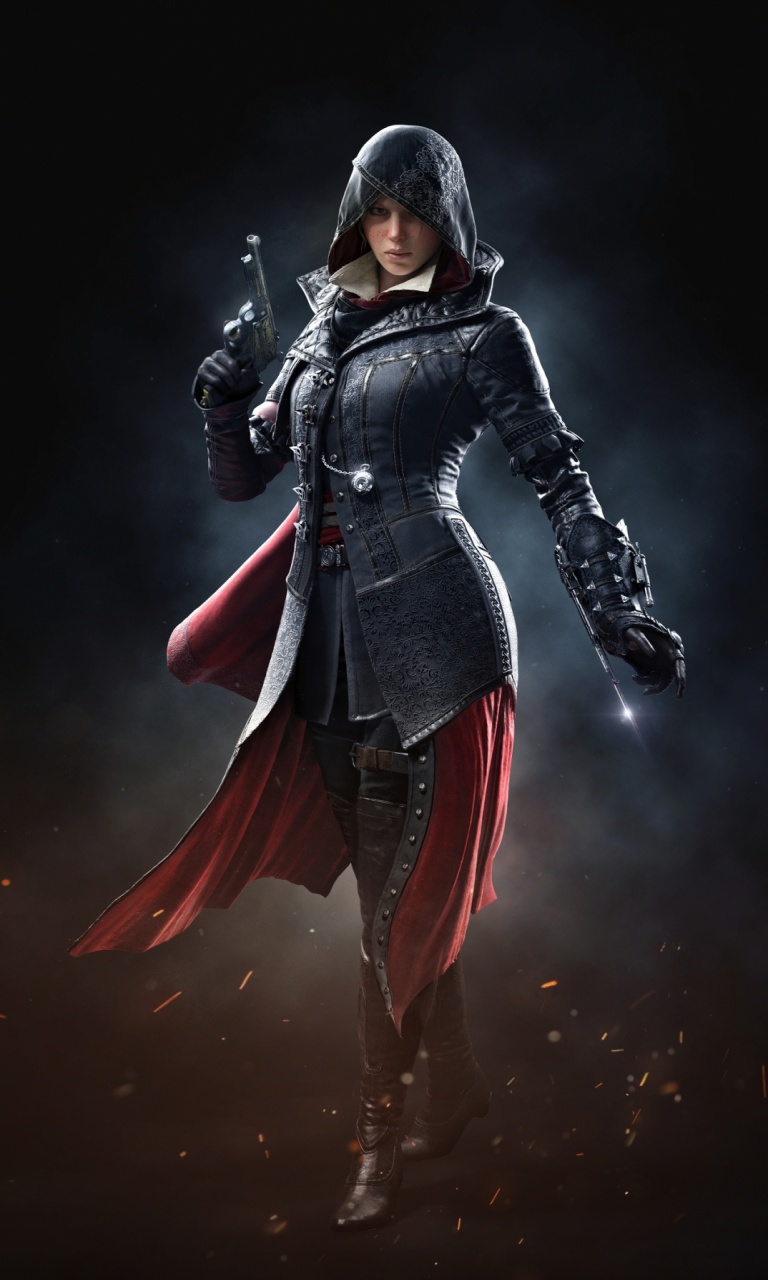 evie frye wallpaper,cg artwork,fictional character,outerwear,action figure,darkness