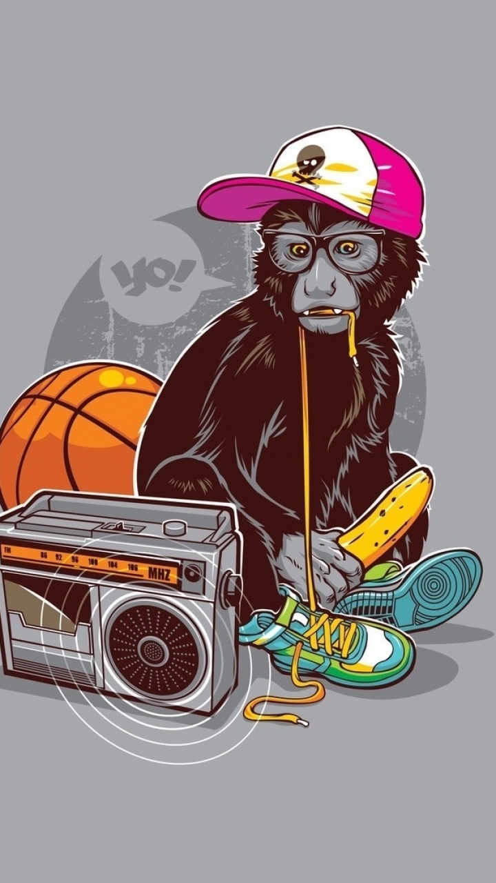 hip hop iphone wallpaper,boombox,cartoon,illustration,primate,portable media player