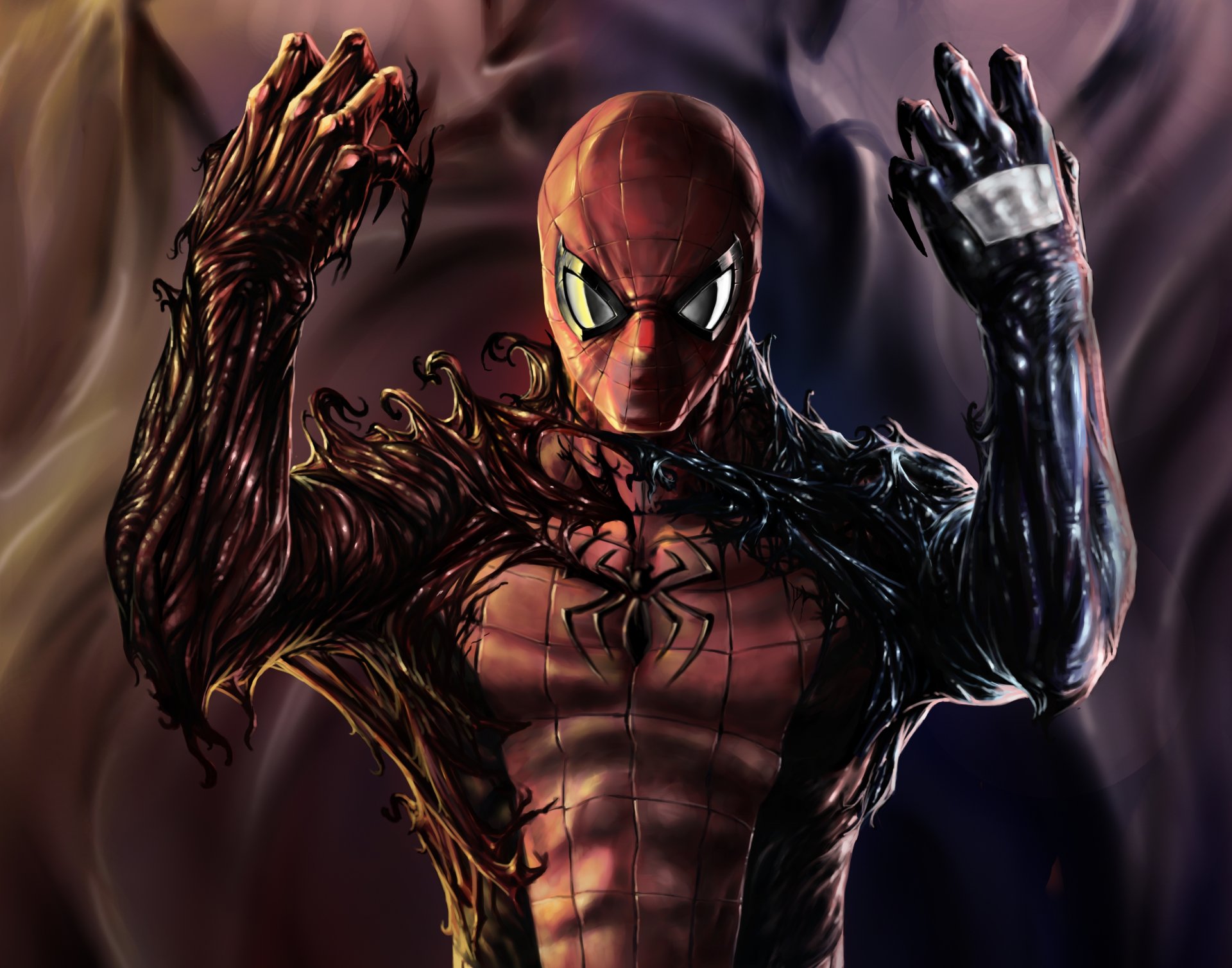 fond d'écran spiderman venin,oeuvre de cg,personnage fictif,démon,illustration