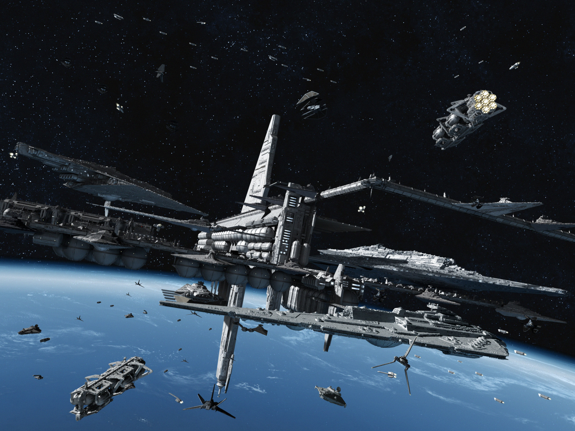 star wars ships wallpaper,space station,outer space,vehicle,spacecraft,space shuttle