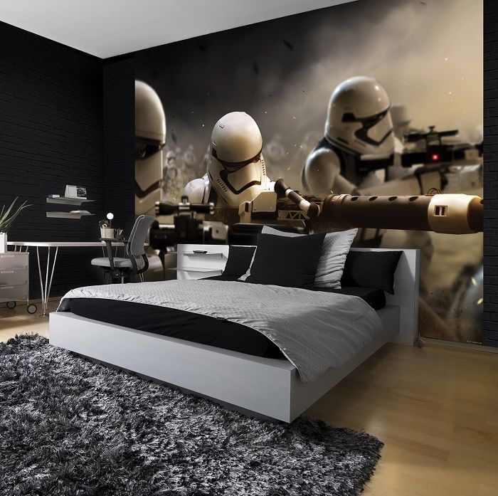 papier peint chambre star wars,chambre,chambre,lit,meubles,design d'intérieur