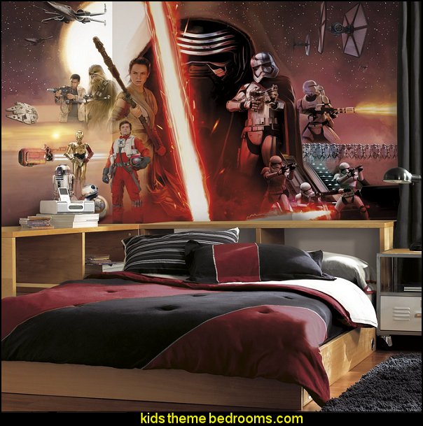 star wars room wallpaper,room,bedroom,furniture,fictional character,interior design