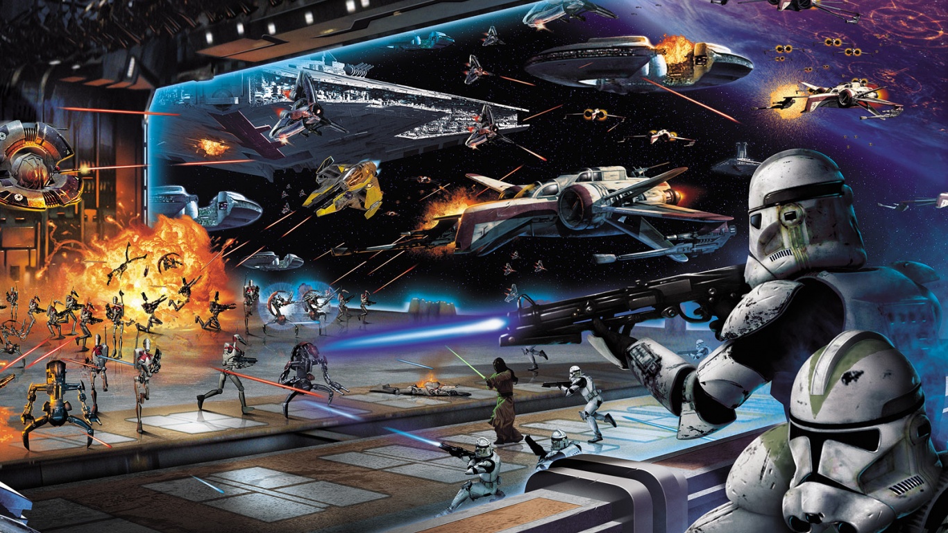guerra de las galaxias fondo de pantalla 1366x768,juego de acción y aventura,mecha,cg artwork,juego de disparos,juego de pc