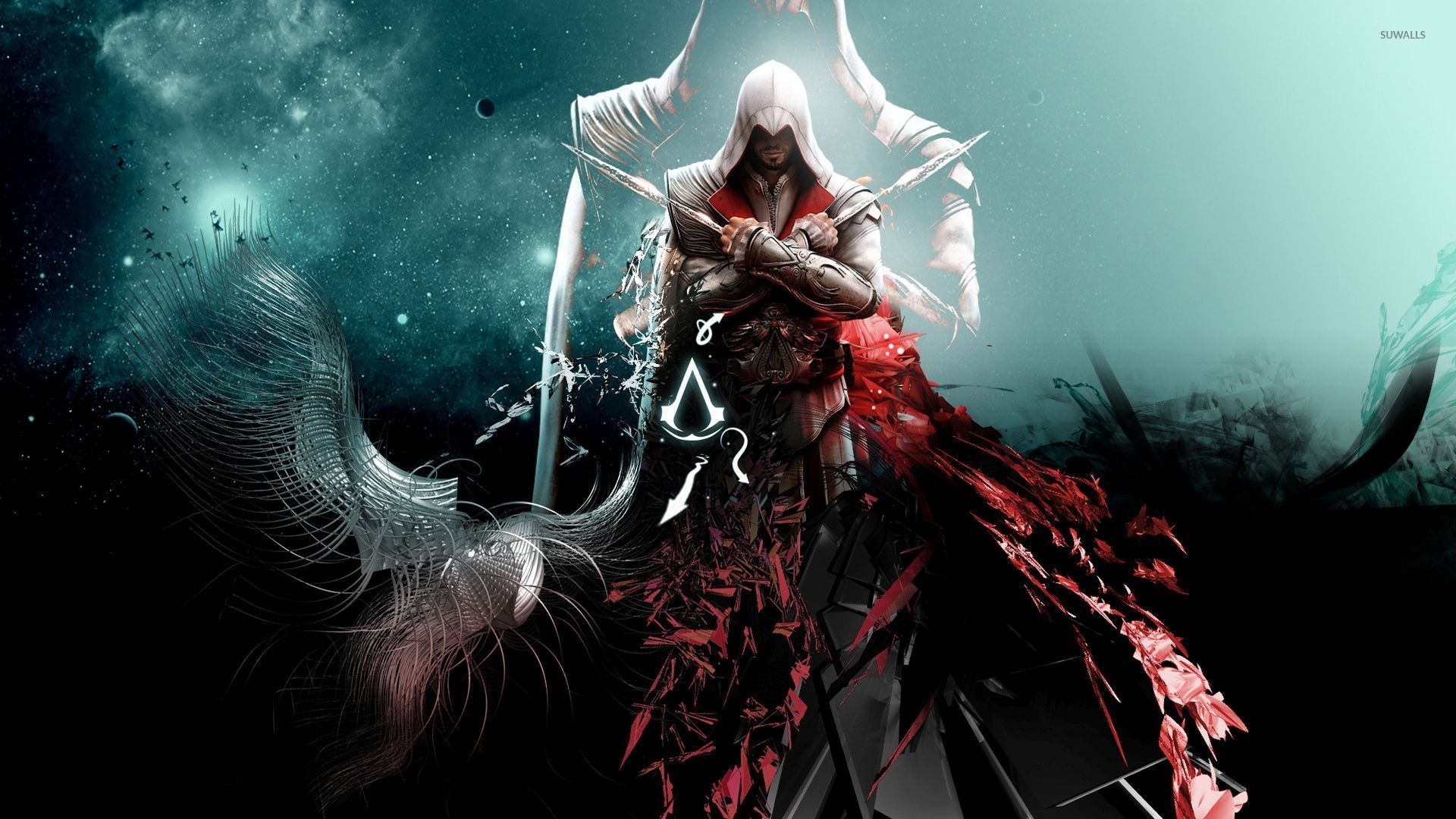 assassin creed sfondi hd 1080p,cg artwork,buio,illustrazione,demone,disegno grafico