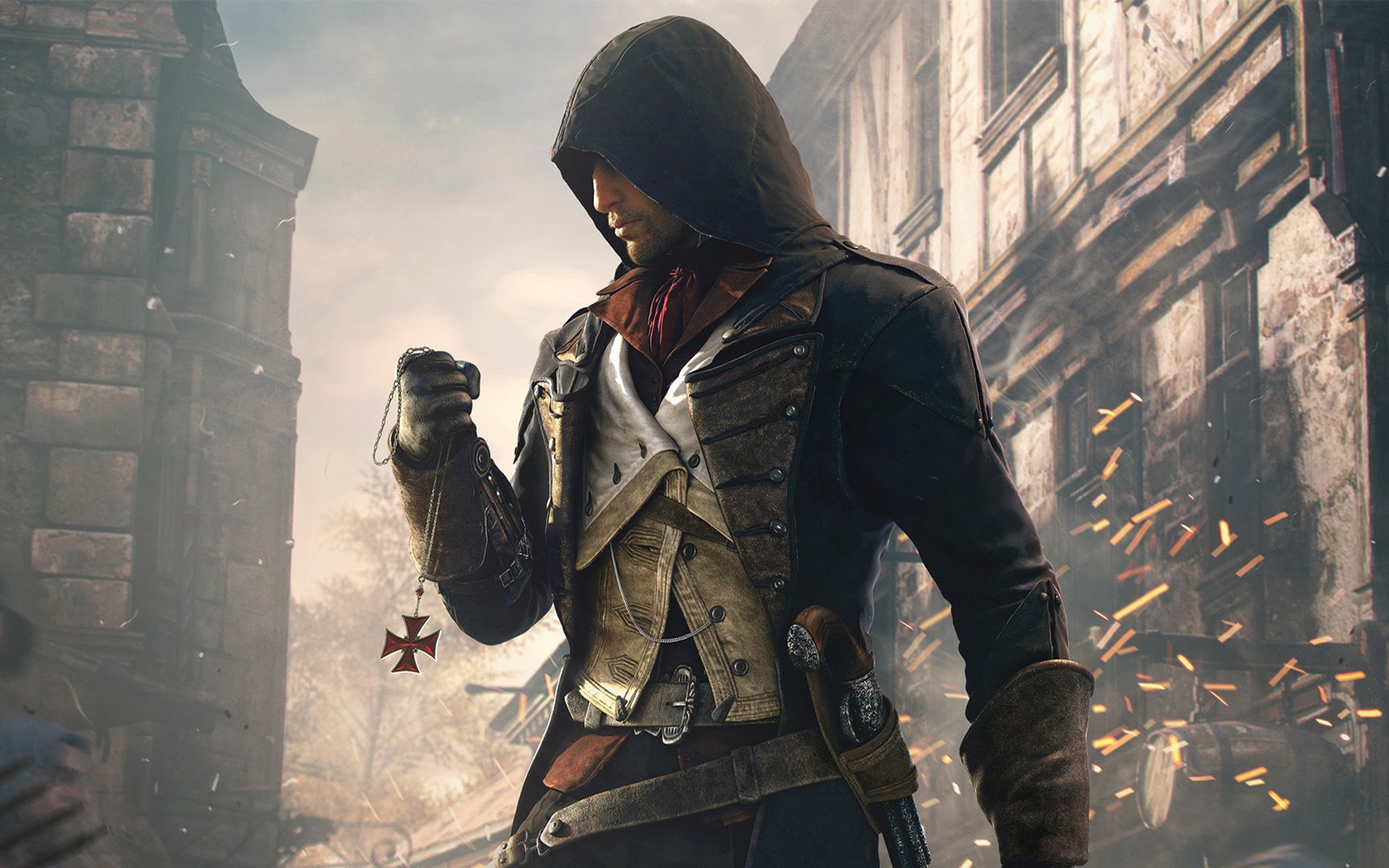 assassins creed unity wallpaper,action adventure game,screenshot,jacket,headgear,outerwear
