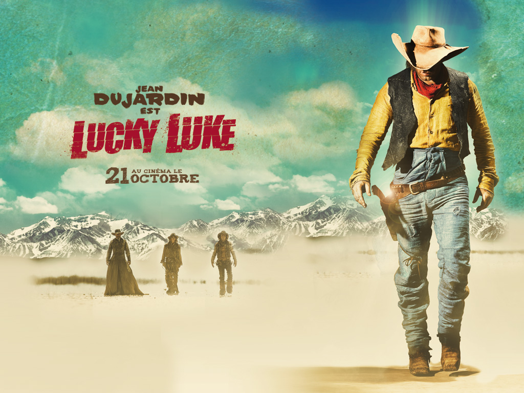 lucky luke fondo de pantalla,póster,portada del álbum,fuente,ilustración,paisaje