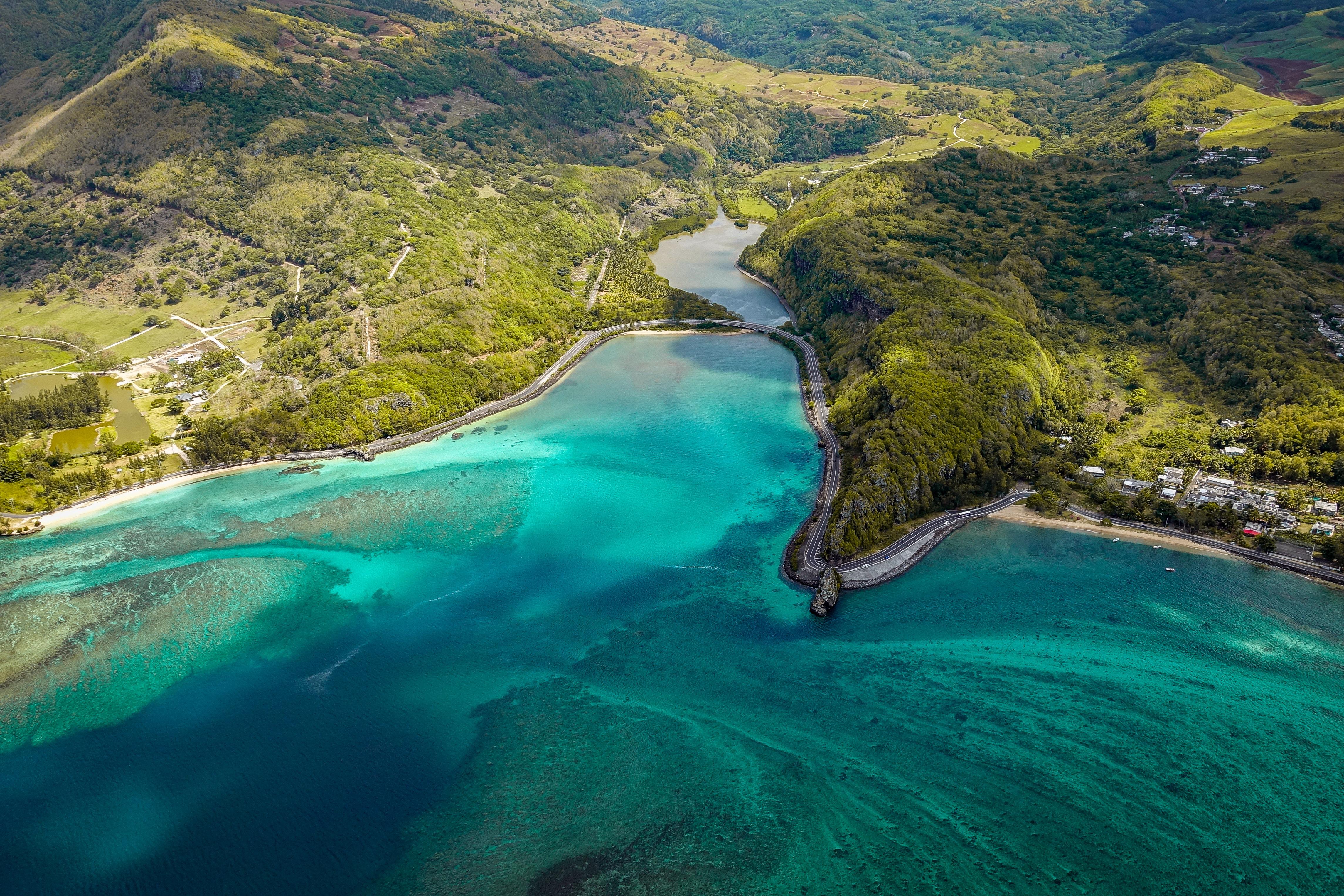 mauritius wallpaper,natural landscape,water resources,coast,aerial photography,inlet