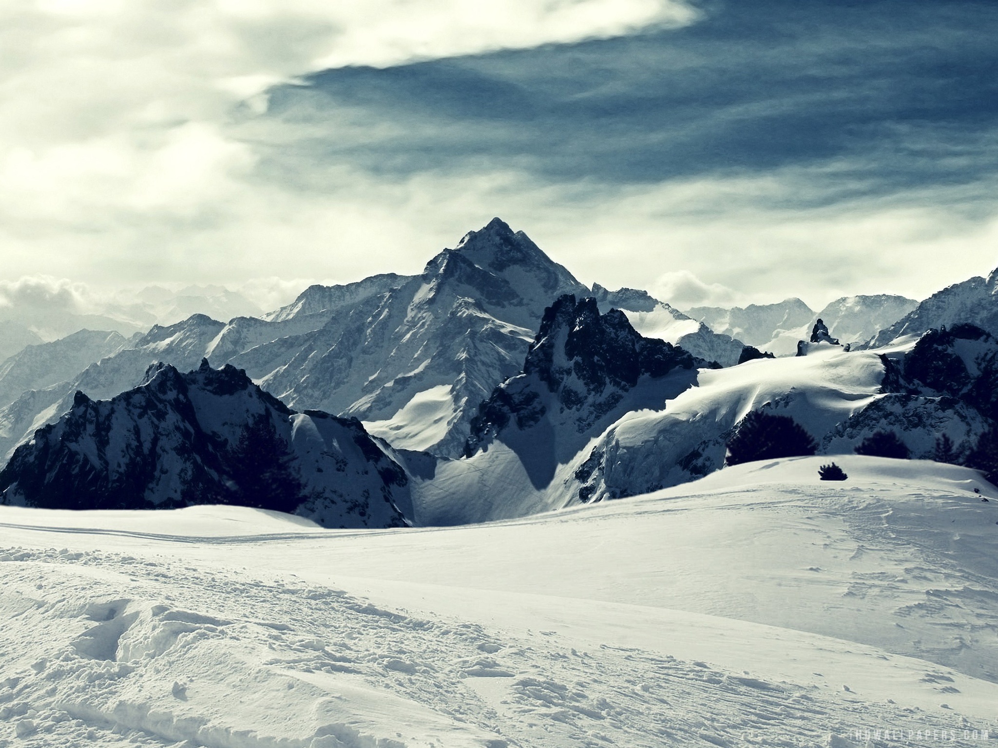 2048x1536 fondo de pantalla hd,montaña,cordillera,nieve,cielo,alpes