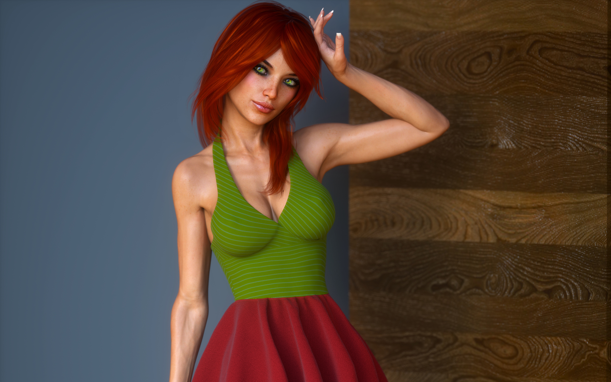 3d hot wallpapers,hair,clothing,green,red,red hair