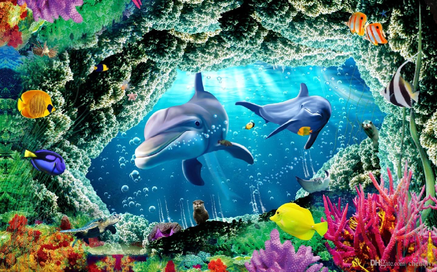 3d fond d'écran de la mer,dauphin,sous marin,biologie marine,mammifère marin,récif de corail