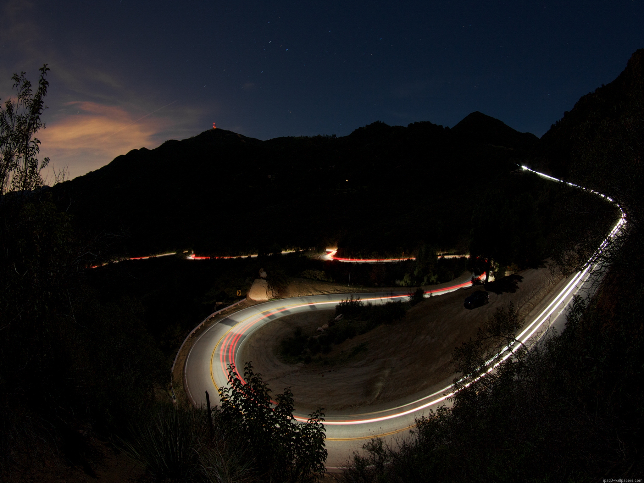 hd ipadの壁紙2048x1536,空,夜,光,山,道路