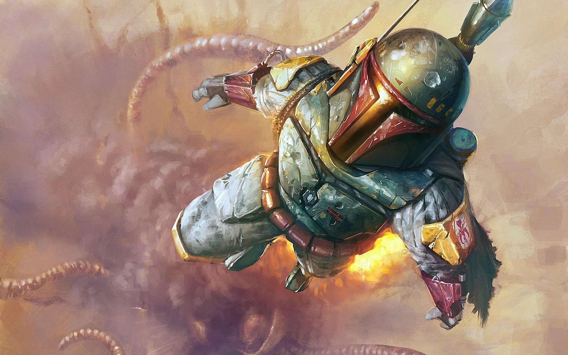 carta da parati star wars boba fett,illustrazione,cg artwork,personaggio fittizio,spazio,giochi