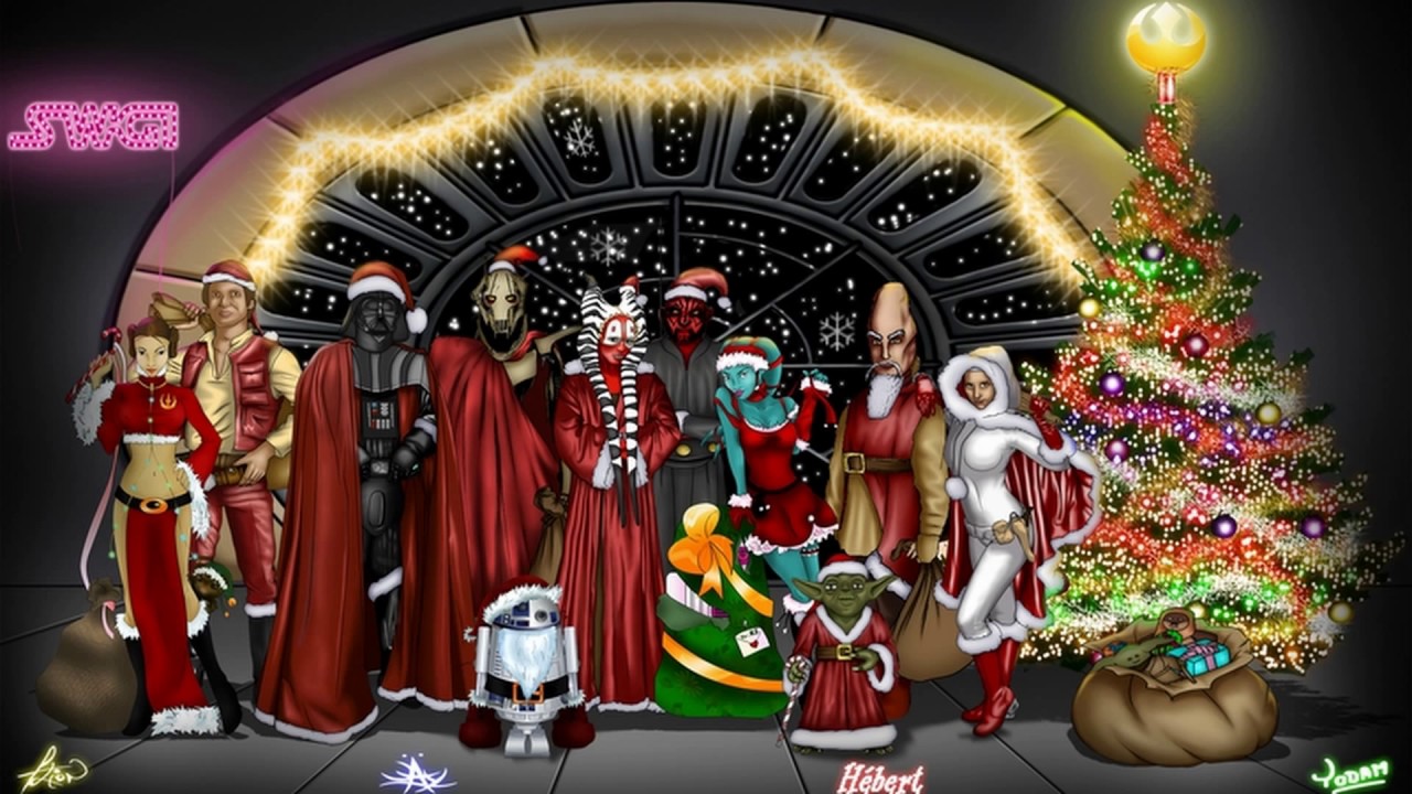 star wars christmas wallpaper,cartoon,christmas,fictional character,architecture,event