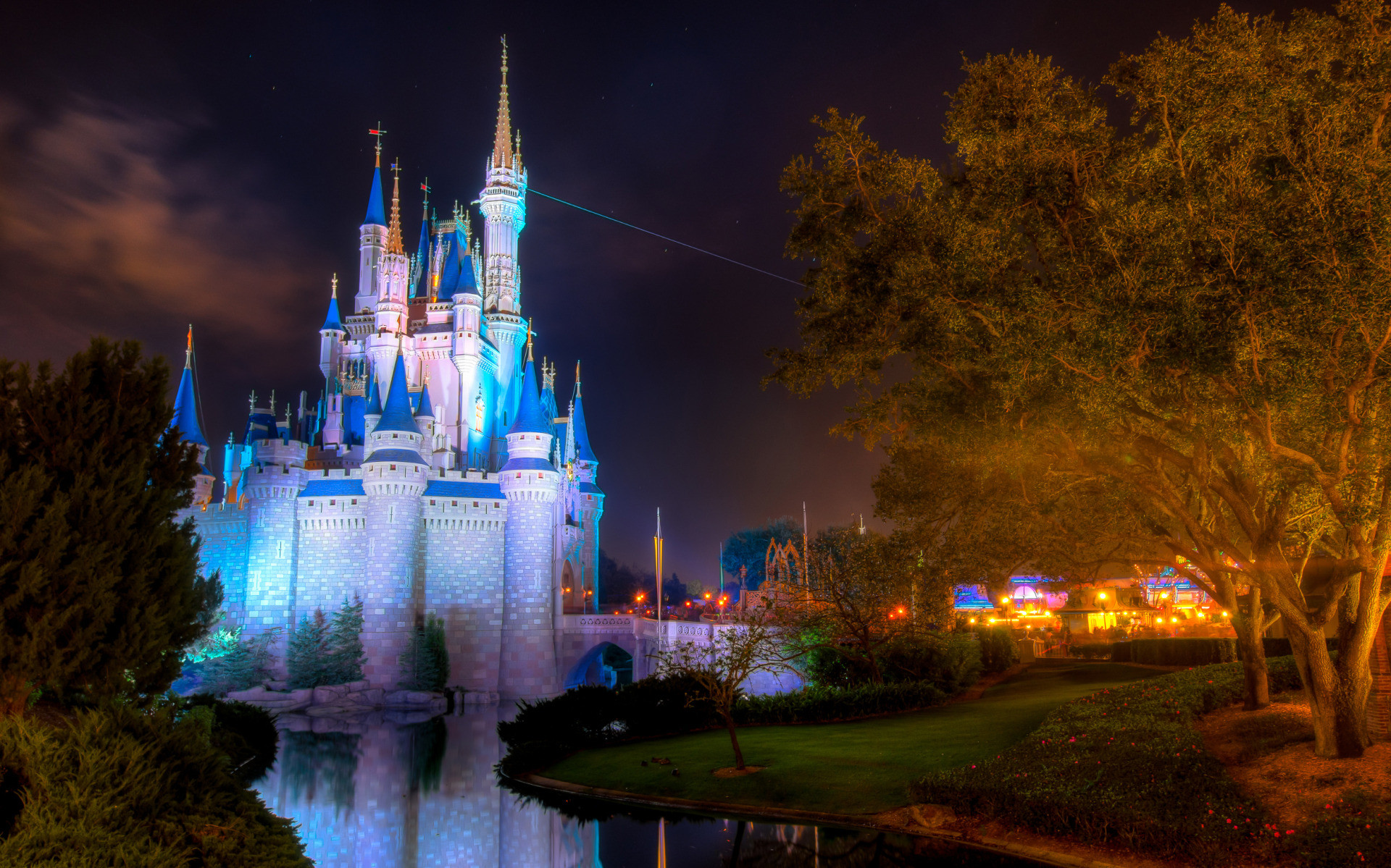 walt disney fond d'écran hd,nuit,walt disney world,lumière,château,ciel