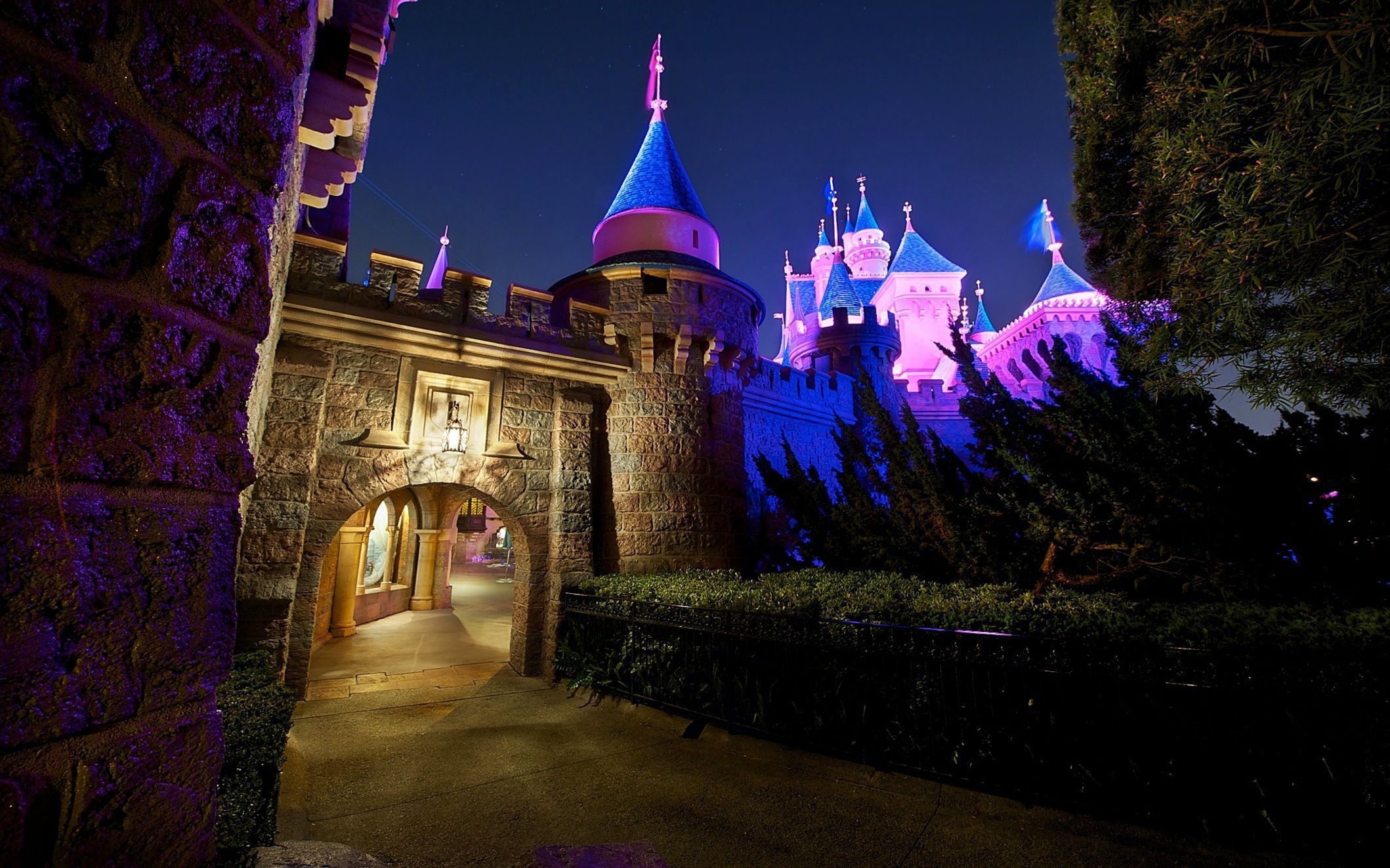 disneyland desktop wallpaper,landmark,light,night,purple,lighting