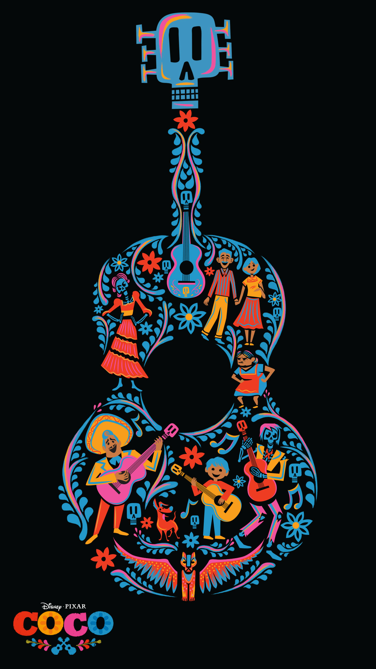 sfondo di pixar disney,strumenti a corda pizzicati,illustrazione,arte psichedelica,chitarra,arte