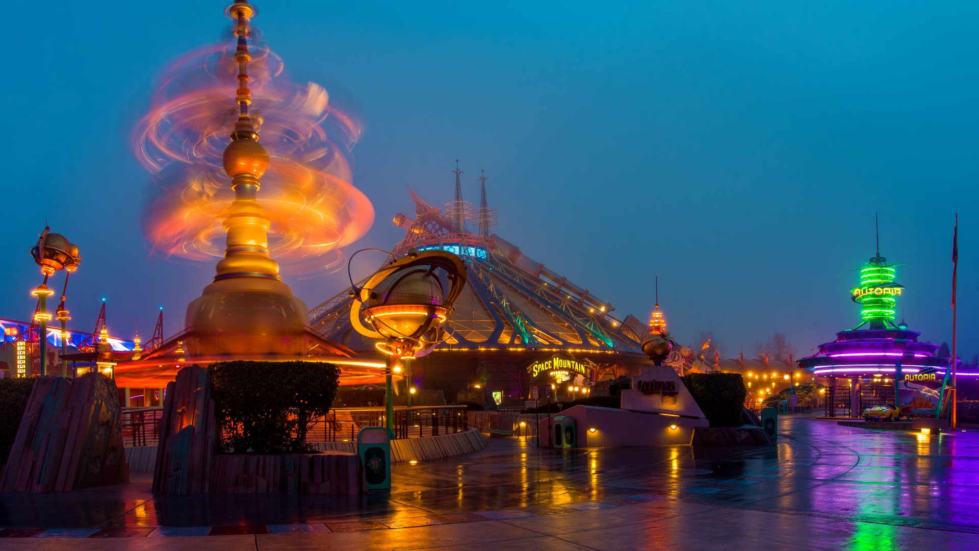 disneyland paris wallpaper,landmark,sky,night,tourist attraction,lighting