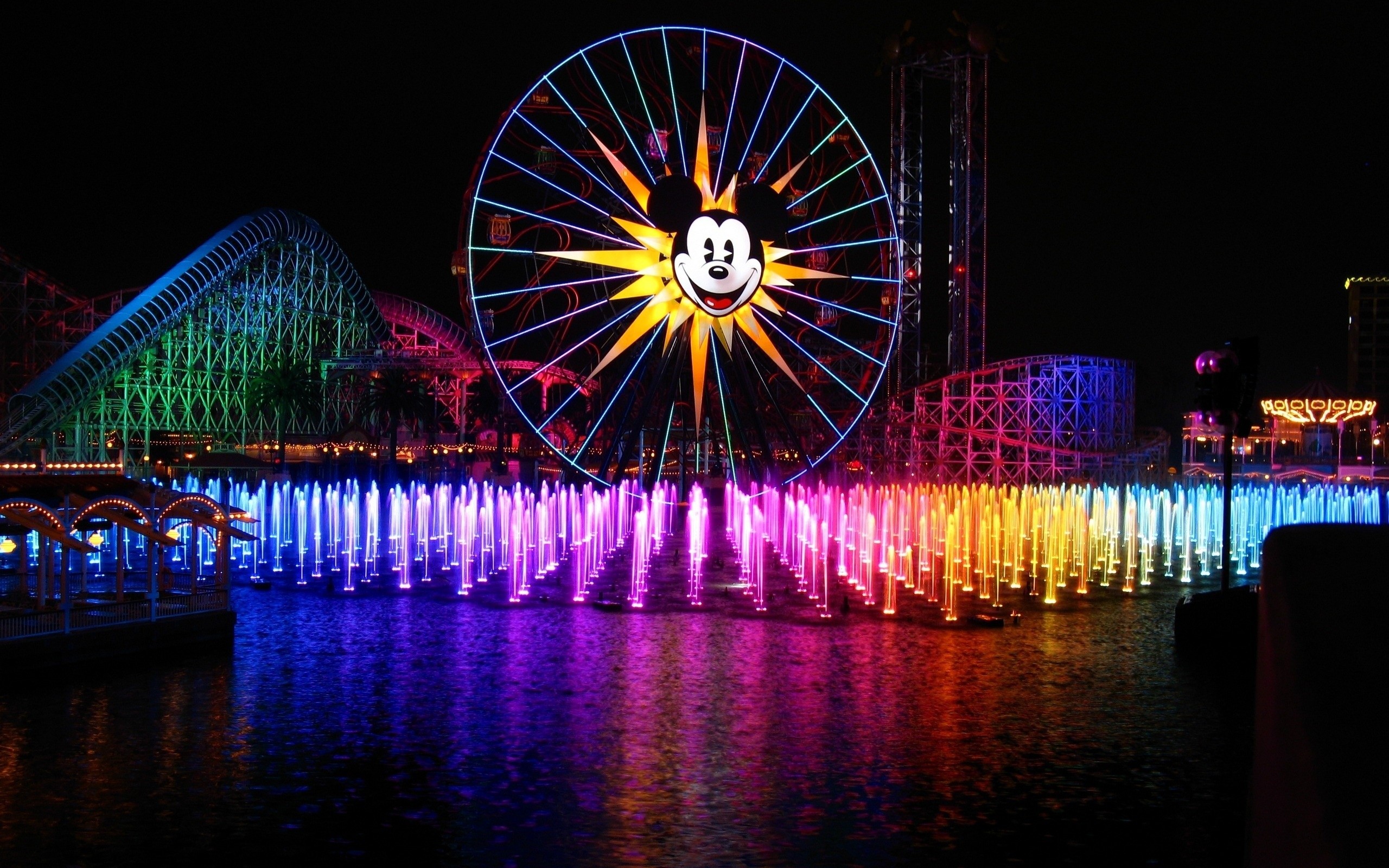 디즈니 랜드 바탕 화면 hd,반사,밤,빛,물,바퀴