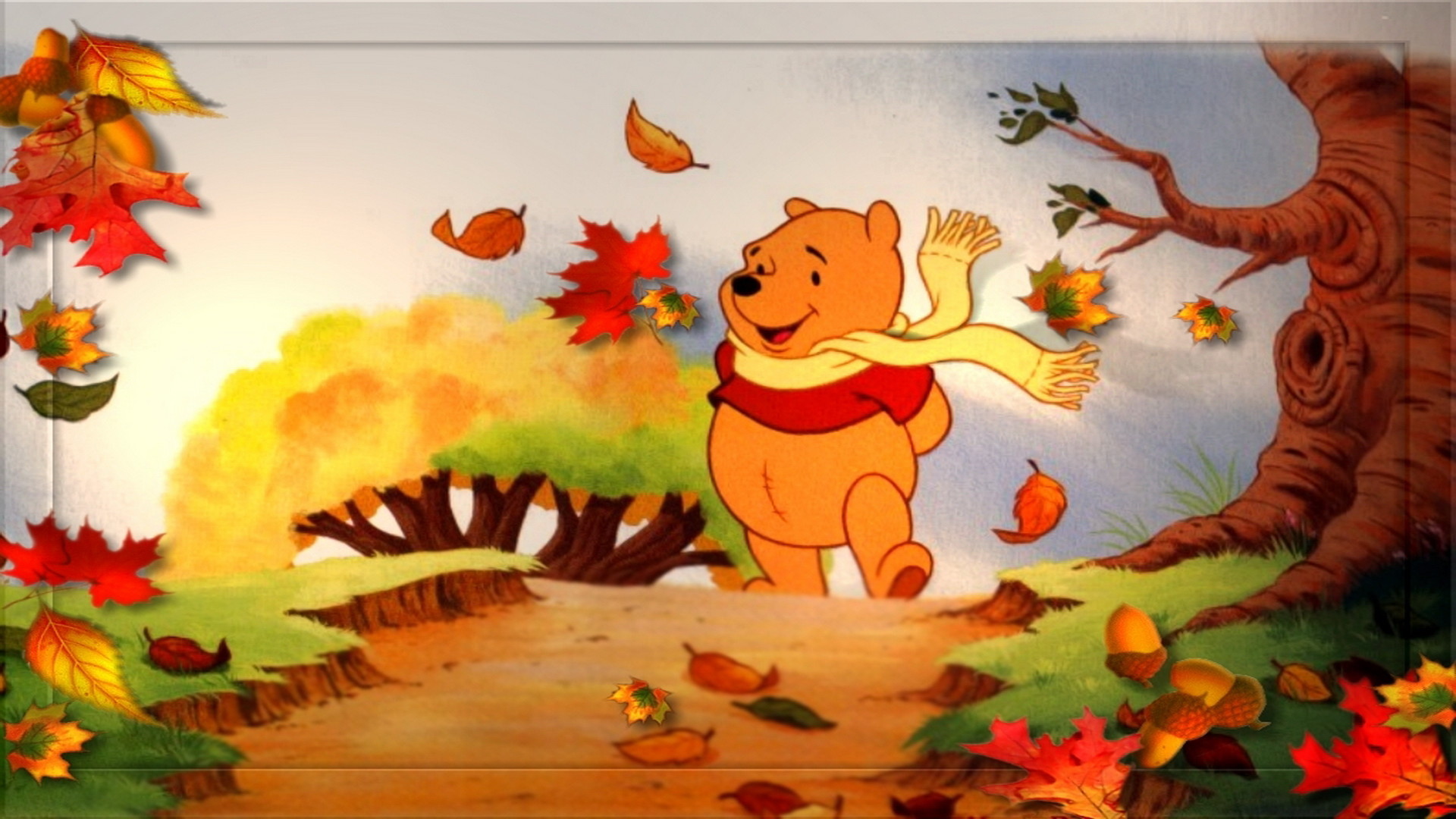 fond d'écran automne disney,dessin animé,dessin animé,feuille,illustration,art