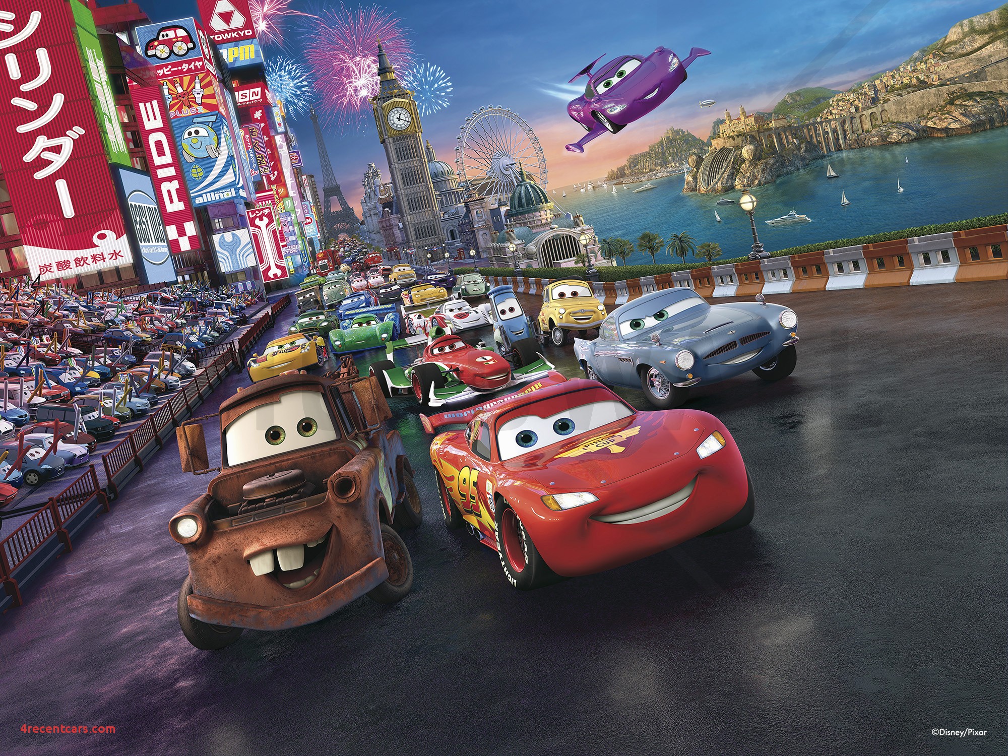 disney wallpaper murals,racing video game,animated cartoon,games,mode of transport,vehicle