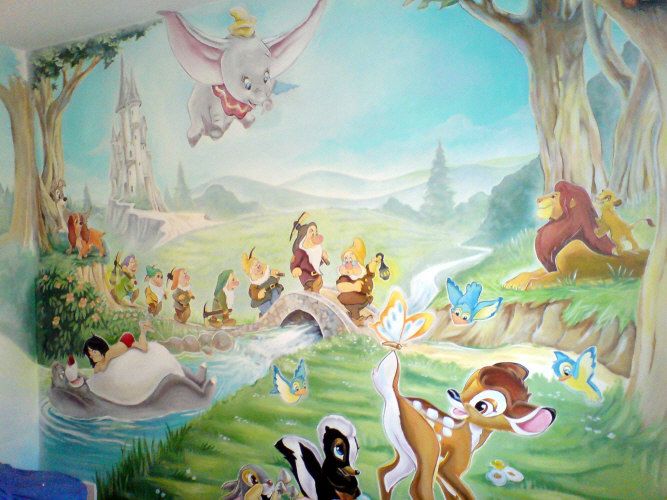 disney wallpaper murals,painting,mural,art,organism,illustration