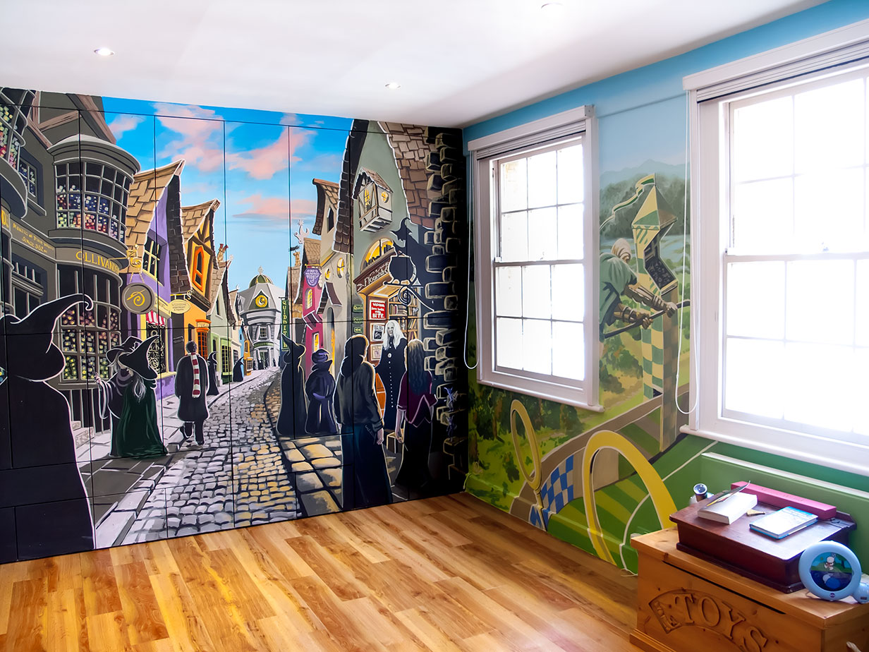 papel tapiz dormitorio harry potter,pared,mural,habitación,diseño de interiores,edificio